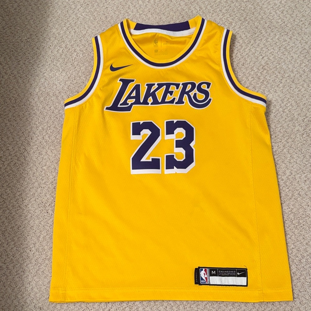 Nike Yellow Lakers LeBron James Jersey with Purple Details